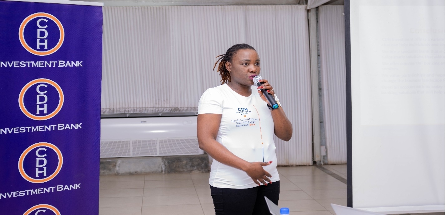 Mrs Mercy Sekani, CDH Investment Bank Capital City Banking Centre Manager making a presentation