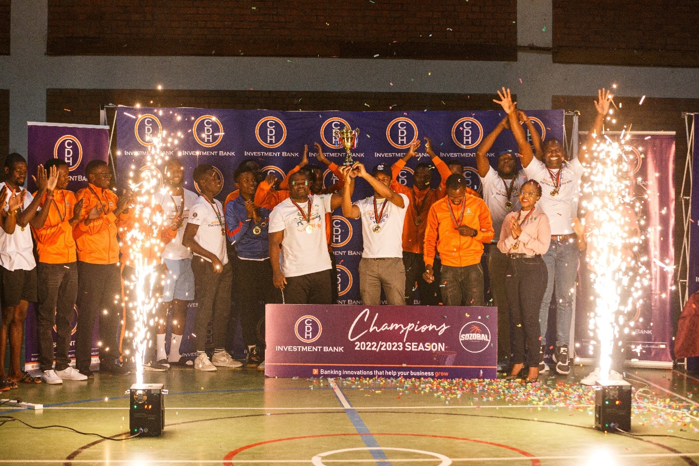 CDH Basketball team being crowned champions of the 2022/23 SOZOBAL basketball league