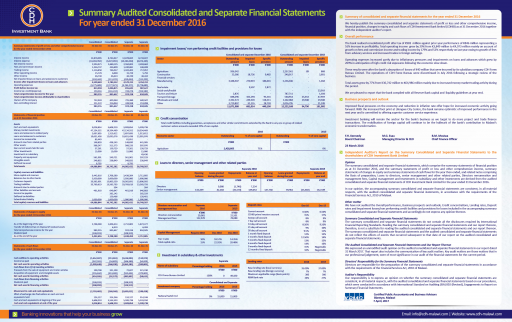 Summary of audited consolidated and separate financial statements for the year ended 31 December 2016